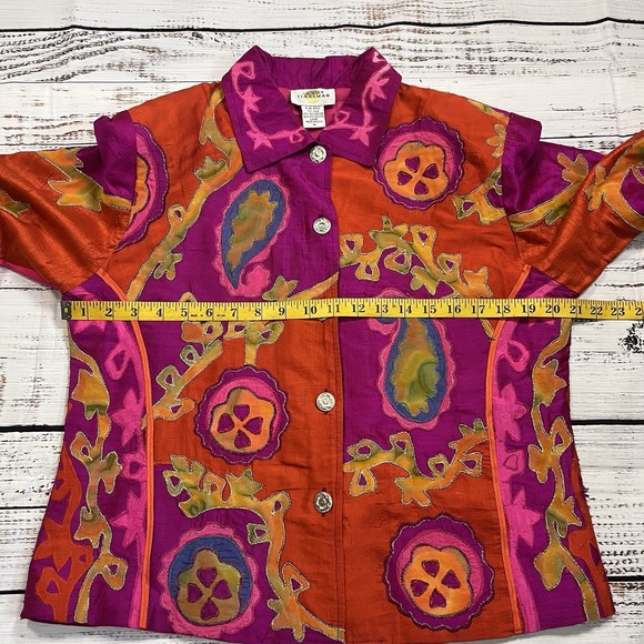 Vtg Sandy Starkman Women's M Boho Pink Neon Bright Silk Blend Embroidered Jacket - Picture 6 of 9